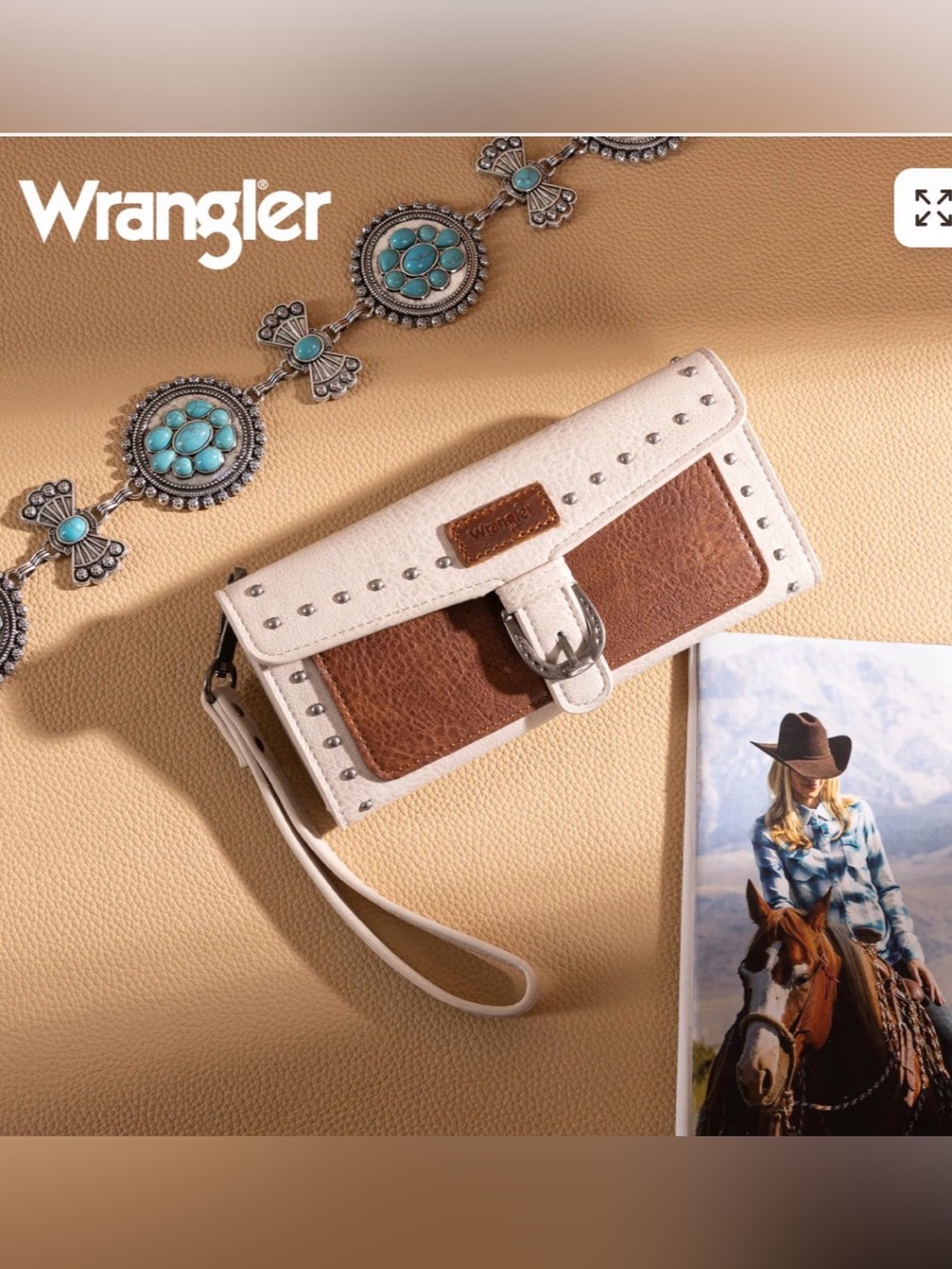WG195-W055 Wrangler Western Tri-fold RFID Wallet/Wristlet With Detachable Credit